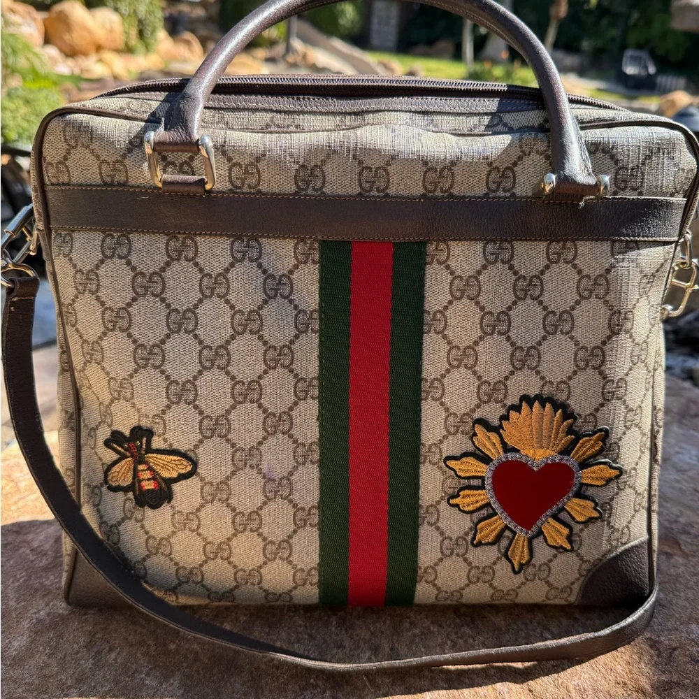 Vintage GUCCI web monogram laptop / tote / briefcase travel crossbody bag purse